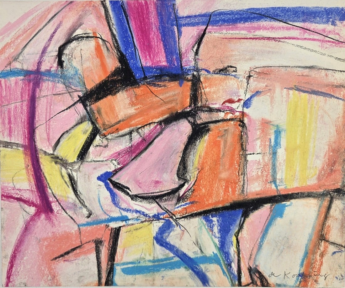 Willem De Kooning (1904-1997) Pastel (See Guarantee): Pastel on wove paper, untitled abstract, by Willem de Kooning (1904-1997). Signed, lower middle. Excellent condition overall, having no visible damage or repairs. Unframed for inspection, photographin