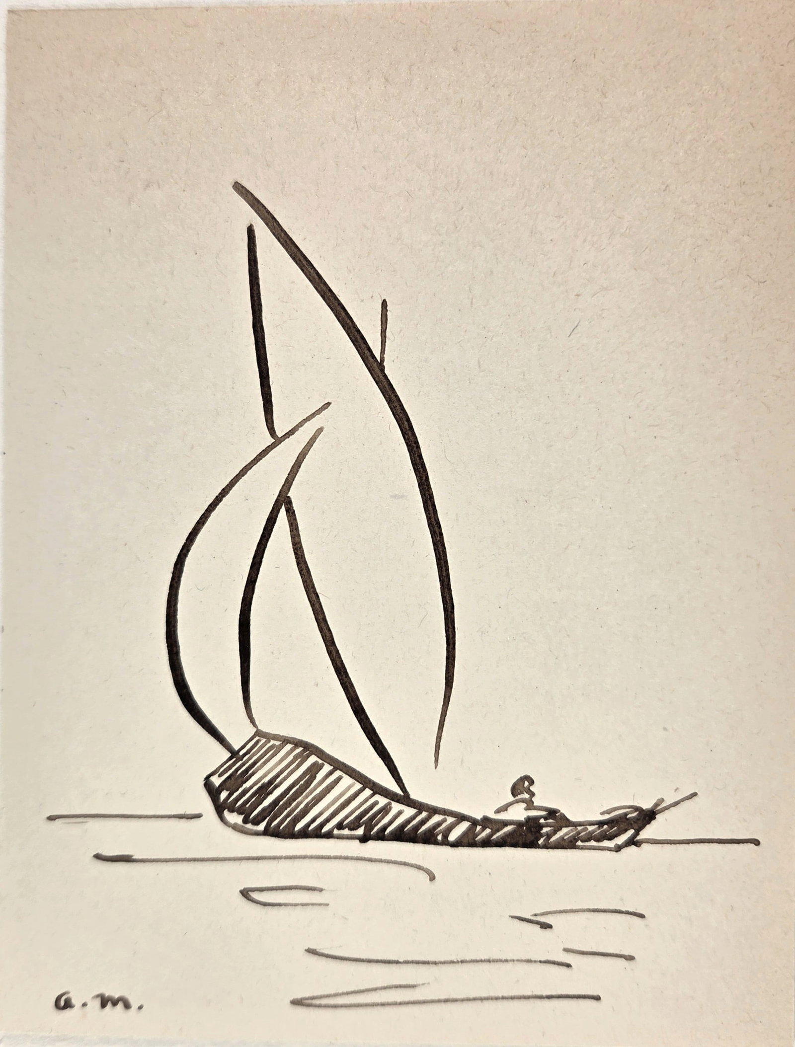 Albert Marquet* (1875-1947) Ink Sketch (See Fine Art Disclaimer): Pen and ink sketch on wove paper, Tunisian felucca, signed with the artist's initials (Albert Marquet*, 1875-1947). Very good condition overall, having no visible damage or repairs. Sold unframed. Dim