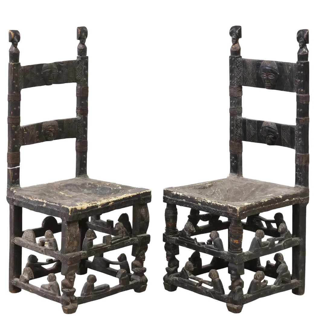African Chieftan Chairs (2), Chokwe, 19th Century (1 of 4)