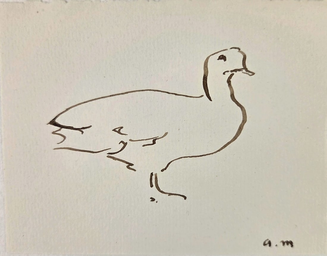 Albert Marquet* (1875-1947) Ink Sketch (See Fine Art Disclaimer): Pen and ink sketch on laid paper, portrait of a duck, signed with the artist's initials (Albert Marquet*, 1875-1947). Very good condition overall, having no visible damage or repairs. Sold unframed. D