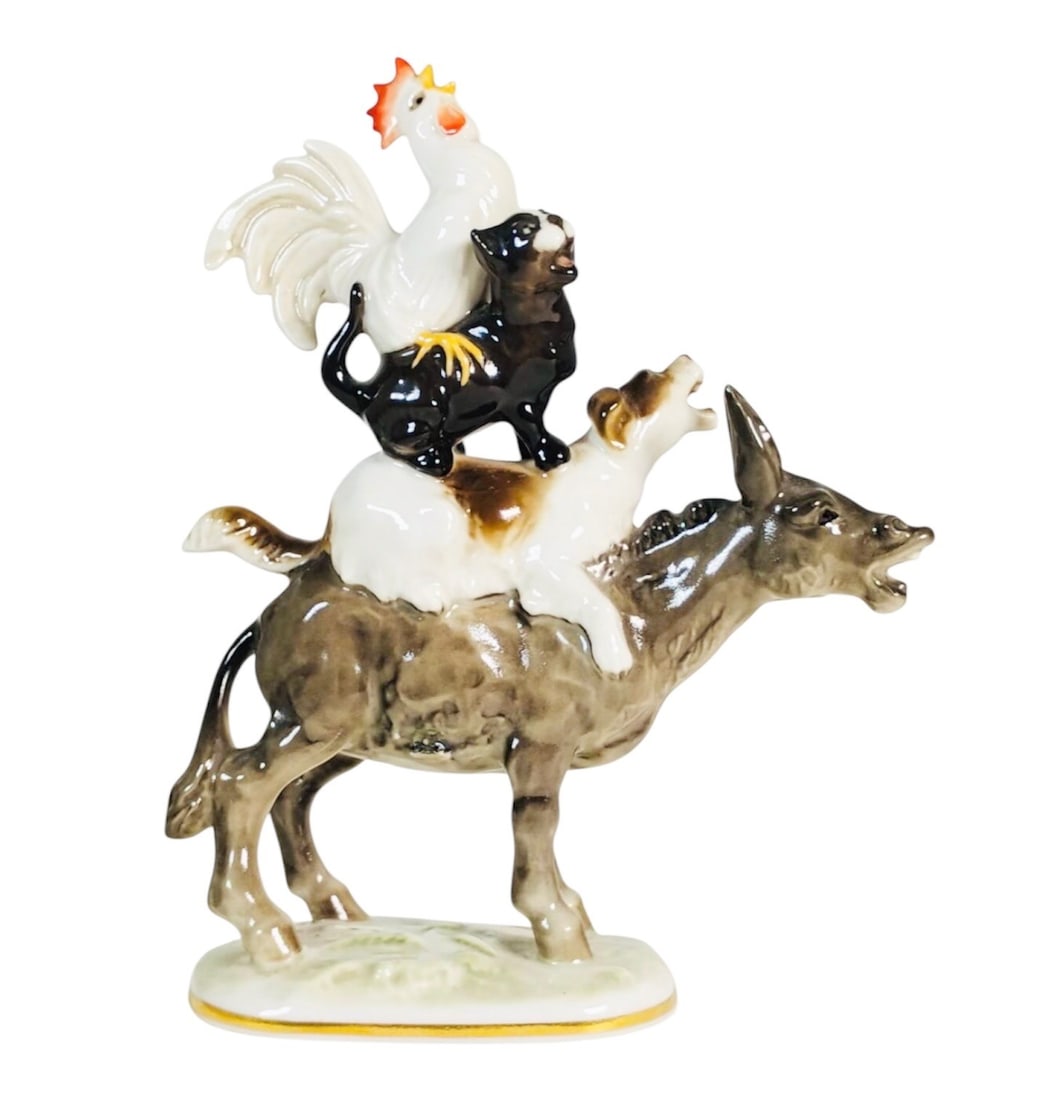 Porcelain Figurine, Animals Riding A Donkey (1 of 3)