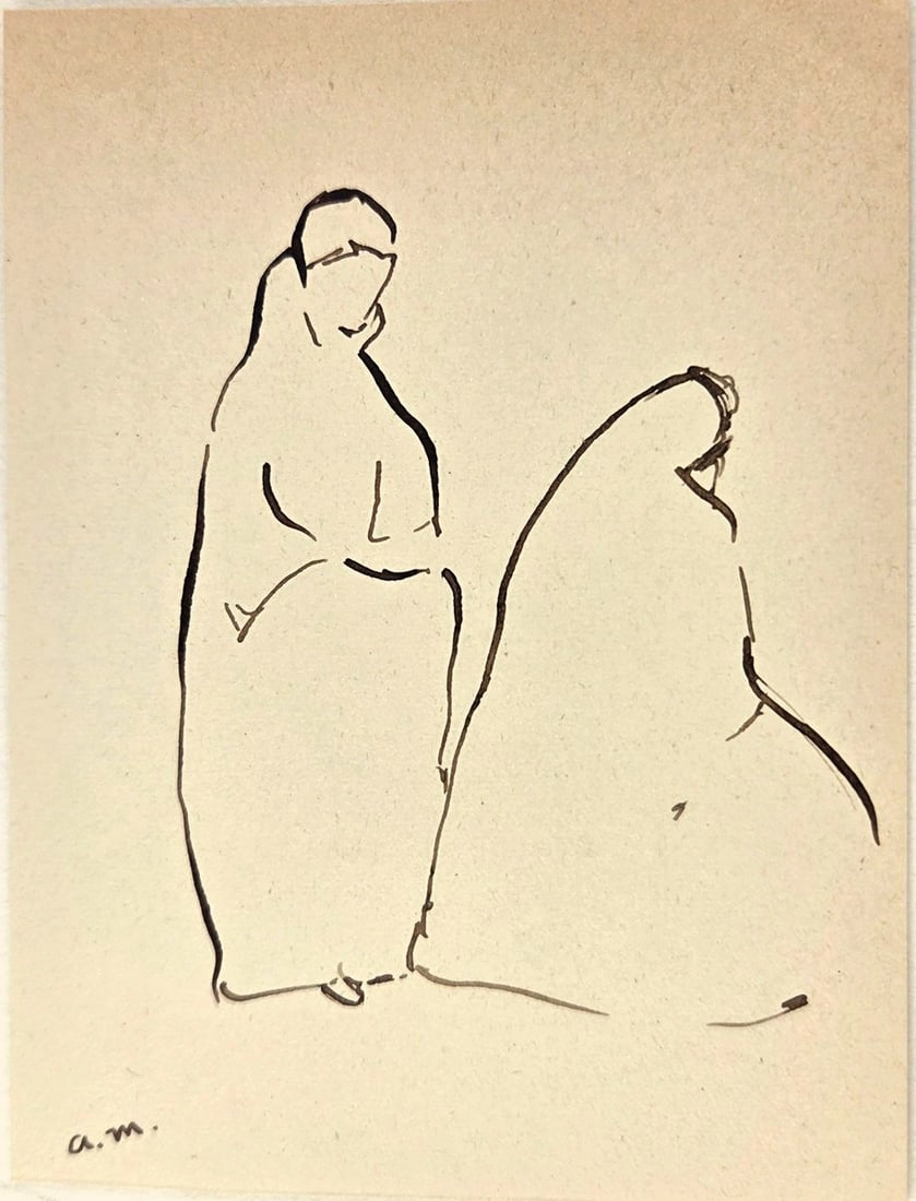 Albert Marquet* (1875-1947) Ink Sketch (See Fine Art Disclaimer): Pen and ink sketch on wove paper, Tunisian figures, signed with the artist's initials (Albert Marquet*, 1875-1947). Very good condition overall, having no visible damage or repairs. Sold unframed.