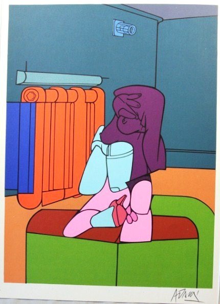 Valerio Adami (b.1935) Signed Lithograph, 1970: Original color lithograph by Valerio Adami (b.1935), pencil signed, lower right. Printed in 1970 by Maeght, Paris. Text on reverse, as published. 15 x 11 inches. Excellent condition. Unframed.