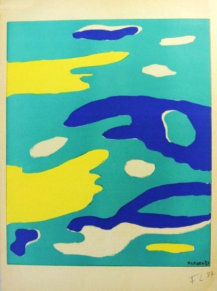 Fernand Leger (1881-1955) Signed Lithograph: Original color lithograph by Fernand Leger (1881-1955), untitled, initialed lower right and dated '37. Created especially for VERVE and originally published in 1937. 14 x 10 1/4 inches. Excellent cond