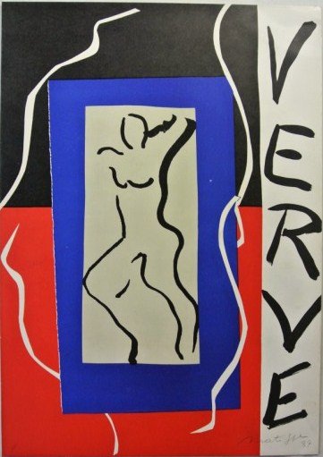 Henri Matisse (1869-1954) Signed Color Lithograph: Original color lithograph by Henri Matisse (1869-1955), untitled, pencil signed lower right and dated '37. Originally created for VERVE as their first front cover and published in 1937. A very scarce 