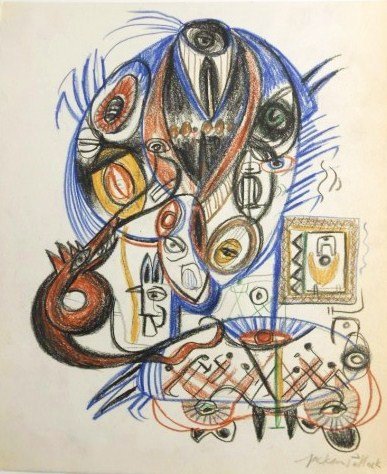 Jackson Pollock (1912-1956) Double-Sided Drawing: Original graphite and colored pencil double-sided drawing, untitled studies, by Jackson Pollock (1912-1956). Signed lower right. 11 3/8 x 9 1/2 inches. Very good condition. Unframed. Provenance: Arthu