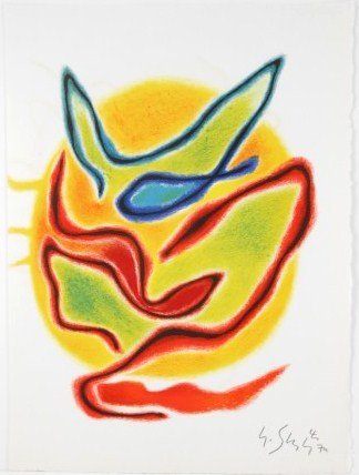 Gustave Singier (1909-1984) Signed Lithograph: Original lithograph by Gustave Singier (1909-1984), pencil signed and dated '74 lower right; presumably printed for the folio, Blason Du Corps Blesse and similar to an unsigned suite offered by our ga