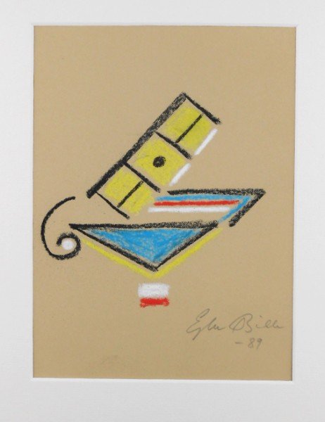 Ejler Bille (1910-2004) Chalk Drawing: Original chalk drawing, abstract composition on heavy tan paper, by Ejler Bille (1910-2004). Signed and dated '89. 9 1/8 x 7 1/4 inches. Matted but unframed.Framing Note: Preston Hall removes most wor