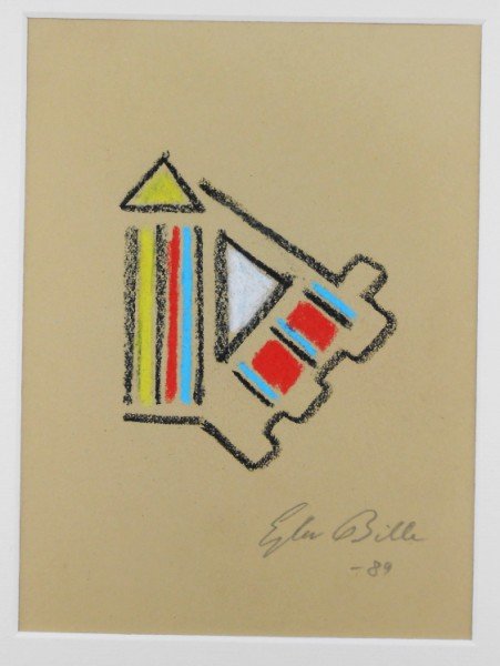 Ejler Bille (1910-2004) Chalk Drawing: Original chalk drawing, abstract composition on heavy tan paper, by Ejler Bille (1910-2004). Signed and dated '89. 9 1/8 x 7 1/4 inches. Matted but unframed.Framing Note: Preston Hall removes most wor