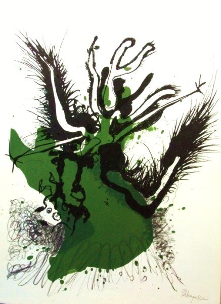 Paul Rebeyrolle (1926-2005) Signed Lithograph: Original color lithograph by Paul Rebeyrolle (1926-2005), abstract composition, untitled, pencil signed. Printed in 1969 by Maeght, Paris. Text on reverse, as published. 15 x 11 inches. Excellent cond