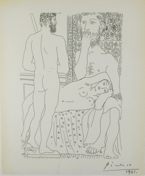 Pablo Picasso (1881-1973) Suite Vollard: Sculptor Seated, Reclining Model, and Statue of Man (1933), black and white lithograph on white wove paper after the original etching by Pablo Picasso. The present lot, published circa 1956, is partic