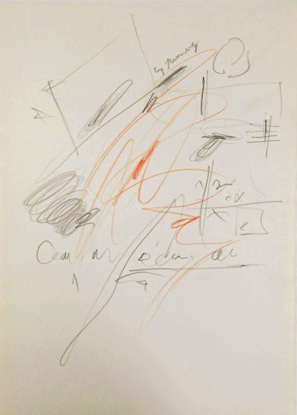 Cy Twombly (1928-2011) Pencil Drawing: Original pencil and red colored pencil drawing, untitled composition, executed on fine Italian wove paper, attributed to Cy Twombly (1928-2011). Signed upper middle. 11 1/2 x 8 1/4 inches. Very good c