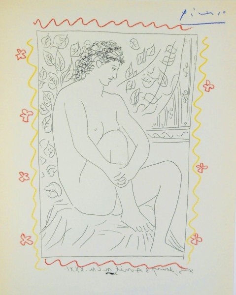 Pablo Picasso (1881-1973) Suite Vollard: Nude Seated before a Curtain (1931), black and white lithograph on white wove paper after the original etching by Pablo Picasso. The present lot, published circa 1956, is particularly interesting, as 