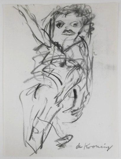 Willem De Kooning (1904-1997) Charcoal Drawing: Original charcoal drawing, seated woman, executed on fine white wove paper, by Willem de Kooning (1904-1997). Signed lower right. 11 1/2 x 8 3/4 inches. Very good overall condition (some minor smudgin
