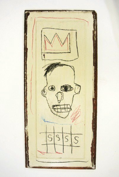 Jean-Michel Basquiat (1960-1988) Drawing On Panel: Original drawing on found panel, untitled abstract, by Jean-Michel Basquiat (1960-1988). Circa 1981/82. Signed on verso. 22 x 9 7/8 inches. Very good condition.