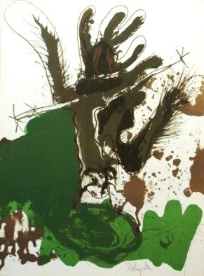 Paul Rebeyrolle (1926-2005) Signed Lithograph: Original color lithograph by Paul Rebeyrolle (1926-2005), abstract composition, untitled, pencil signed. Printed in 1969 by Maeght, Paris. Text on reverse, as published. 15 x 11 inches. Excellent cond