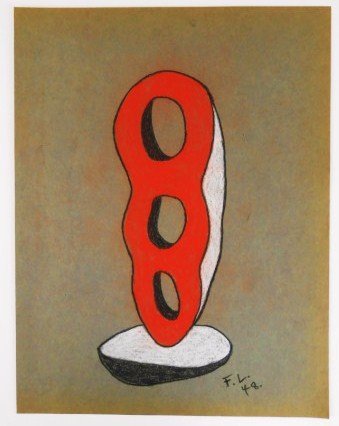 Fernand Leger (1881-1955) Chalk Drawing: Original chalk drawing on greenish-grey paper, untitled composition, attributed to Fernand Leger (1881-1955). Signed with the initials lower right and dated '48. 11 1/2 x 8 3/4 inches. Very good overa