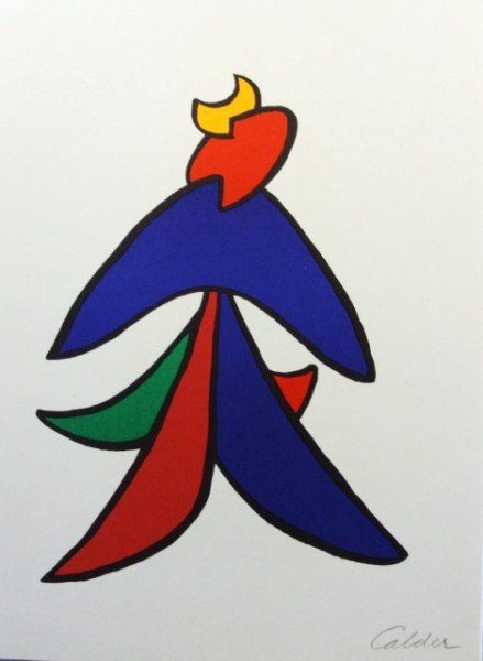 Alexander Calder (1898-1976) Signed Lithograph: Original color lithograph by Alexander Calder (1898-1976), abstract composition, published in 1963 by Maeght, Paris. Pencil signed. 15 x 11 inches. Text on reverse, as published. Excellent condition. 