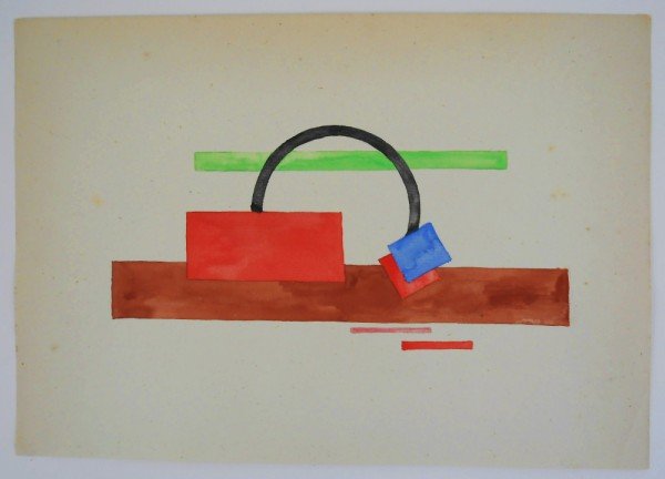 Ivan Kliun (Russian, 1873-1943) Watercolor: Original watercolor, Suprematist composition, attributed to Ivan Vasilievitch Kliun (1873-1943), initialed in Cyrillic on the verso and dated 1929. 9 3/4 x 13 3/4 inches. Stamped on the reverse in Cyr
