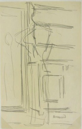Pierre Bonnard (1867-1947) Pencil Sketch: Original pencil sketch, untitled (woman standing in front of a mirror), attributed to Pierre Bonnard (1867-1947). Signed lower right. 7 3/4 x 5 inches. Good condition. Unframed. AUTHENTICATION & PROVE