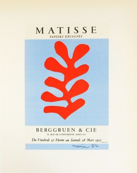 Henri Matisse Original Lithograph: Original color lithograph printed in 1959 at the Impri Merie Nationale de France, by Mourlot Freres. After the poster, "Matisse, Papiers Decoupes," by Henri Matisse. Sheet size: 12 x 9 1/2 inches. Exc