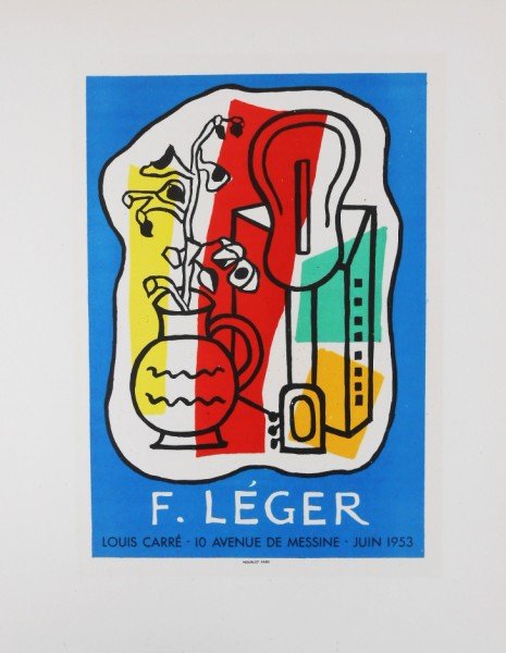 Fernand Leger (1881-1955) Original Lithograph: Original color lithograph printed in 1959 at the Impri Merie Nationale de France, by Mourlot Freres. After the poster, "Leger, Louis Carre Gallery," by Fernand Leger. Sheet size: 12 x 9 1/2 inches. Ex