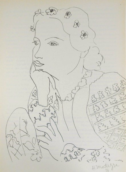 Henri Matisse Signed Print, 1938: Original print, Portrait of a Young Woman, by Henri Matisse (1869-1954), probably from Verve, pencil signed and dated lower left, '38. 14 x 10 1/4 inches. Very good condition. Unframed.