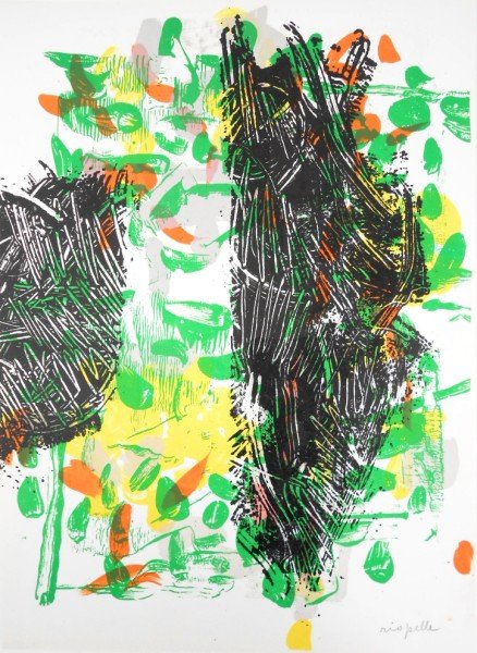 Jean-Paul Riopelle (1923-2002) Signed Lithograph: Original color lithograph by Jean-Paul Riopelle (1923-2002), pencil signed, lower right. Printed in 1968 by Maeght, Paris. Text on reverse, as printed. 15 x 11 inches. Excellent condition. Unframed.