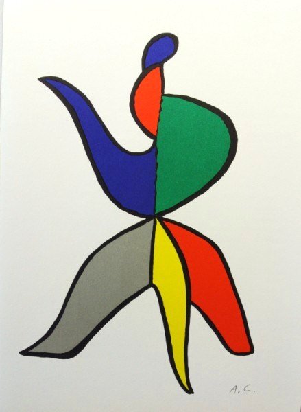 Alexander Calder (1898-1976) Signed Lithograph: Original color lithograph by Alexander Calder (1898-1976), abstract composition, published in 1963 by Maeght, Paris. Pencil signed with the artist's initials. 15 x 11 inches. Text on reverse, as publi