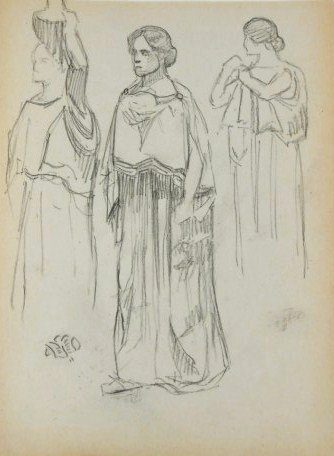 James Abbot McNeill Whistler Charcoal Drawing: Original charcoal drawing, study of Classical figures, attributed to James Abbot McNeill Whistler (1834-1903). Signed with the artist's butterfly monogram. 7 1/16 x 5 1/4 inches. Overall condition is 