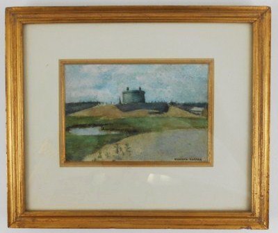 Edward Hopper (1882-1967) Watercolor: Original watercolor, landscape, attributed to Edward Hopper (1882-1967). Signed lower right. 3 x 4 7/8 inches. Overall condition is very good, mounted to illustration board.Provenance: Purchased by th