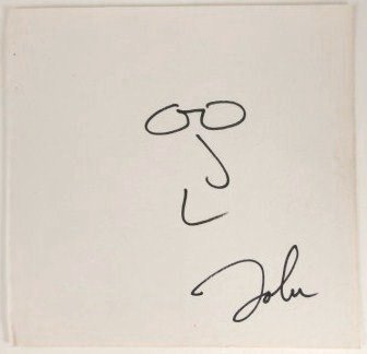 John Lennon (1940-1980) Caricature: Original self-portrait caricature, felt tip pen, by/attributed to John Lennon (1940-1980). Signed. 5 3/4 x 5 3/4 inches. Very good condition (removed from a small autograph book). Unframed.Provenance: