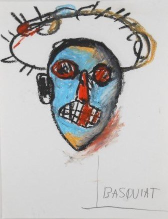 Jean-Michel Basquiat (1960-1988) Oilstick Drawing: Original oilstick and pencil drawing on plain white typing paper, untitled composition, by/attributed to Jean-Michel Basquiat (1960-1988). Signed lower right. 11 x 8 1/2 inches. Very good condition. U
