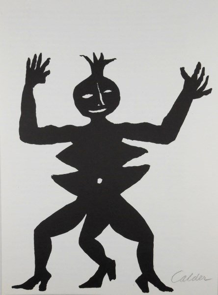Alexander Calder (1898-1976) Signed Lithograph: Original black and white lithograph, untitled (figure), by Alexander Calder (1898-1976). Pencil signed lower right. Text on reverse, as published. 14 7/8 x 10 7/8 inches. Excellent condition. Unframed