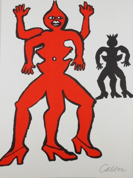 Alexander Calder (1898-1976) Signed Lithograph: Original color lithograph, untitled, by Alexander Calder (1898-1976). Pencil signed lower right. Printed in 1975 by Maeght for Derriere Le Miroir, Paris. Text on reverse, as published. 15 x 11 inches.