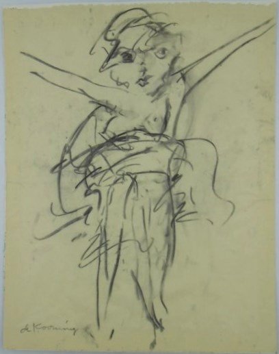 Willem De Kooning Charcoal Drawing On Vellum: Original charcoal drawing on vellum (tracing paper) laid down to illustration board, by/attributed to Willem de Kooning (1904-1997). Signed lower left. 13 3/4 x 10 3/4 inches. Very good overall condit