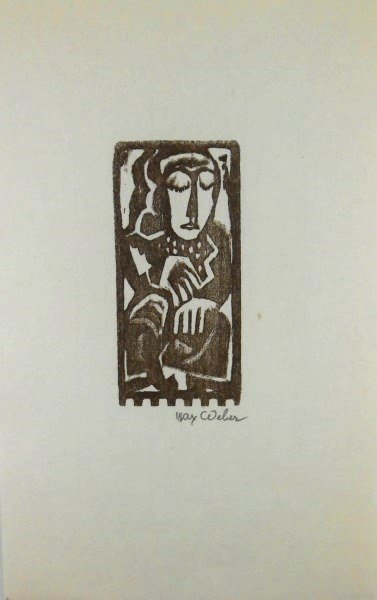 Max Weber (1881-1961) Original Signed Woodcut: Original woodcut by Max Weber (1881-1961), Standing Figure, pencil signed lower right. Very limited edition, circa 1950's. Image measures 4 1/4 x 2 inches. Sheet size: 9 3/4 x 6 1/4 inches. Excellent