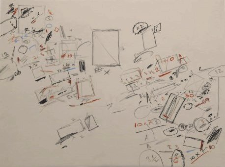 Cy Twombly (1928-2011) Mixed Media Drawing: Mixed media drawing on light grey wove paper, untitled abstract composition, attributed to Cy Twombly (1928-2011). Signed. 9 5/8 x 12 7/8 inches. Very good condition (hinge remnants on reverse). Unfra