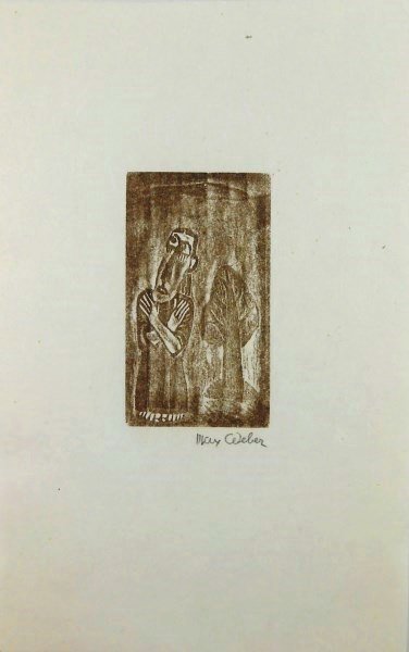 Max Weber (1881-1961) Original Signed Woodcut: Original woodcut by Max Weber (1881-1961), Figure with Tree, pencil signed lower right. Very limited edition, circa 1950's. Image measures 3 3/4 x 2 1/8 inches. Sheet size: 9 3/4 x 6 1/4 inches. Excel