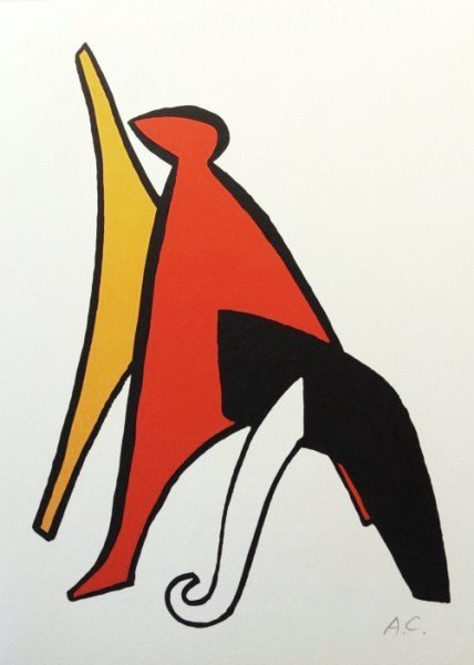 Alexander Calder (1898-1976) Signed Lithograph: Original color lithograph by Alexander Calder (1898-1976), abstract composition, published in 1963 by Maeght, Paris. Pencil signed with the artist's initials. 15 x 11 inches. Text on reverse, as publi