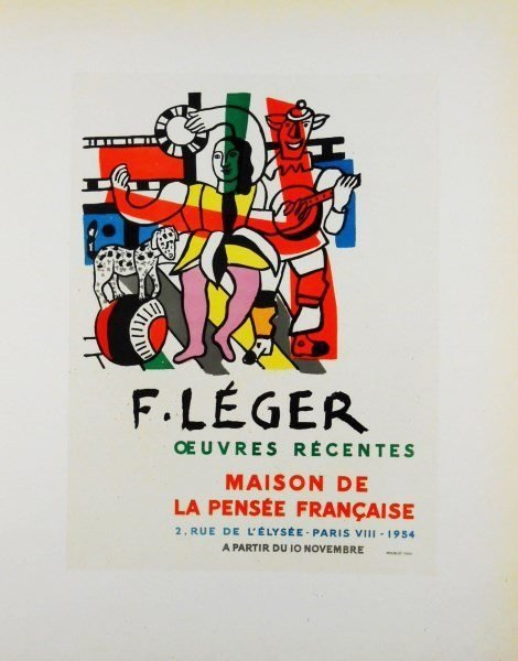 Fernand Leger (1881-1955) Color Lithograph: Original color lithograph printed in 1959 at the Impri Merie Nationale de France, by Mourlot Freres. After the poster by Fernand Leger (1881-1955). Sheet size: 12 x 9 1/2 inches. Excellent condition.