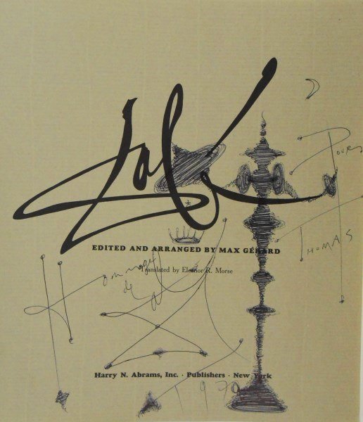Salvador Dali (1904-1989) Autographed Book: "Dali," edited and arranged by Max Gerard, copyright 1968. Containing an original black ink drawing executed on the title page of the book. Drawing is inscribed "Pour Thomas, hommage de Dali," signed,