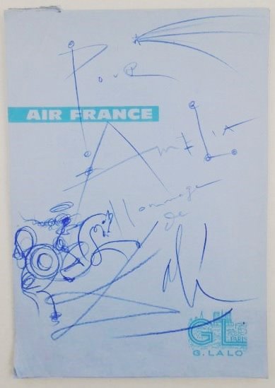 Salvador Dali (1904-1989) Tablet Of Drawings: Exceptional group of pencil and colored pencil drawings executed on an Air France tablet of writing paper, by/attributed to Salvador Dali (1904-1989). The front cover of the tablet is inscribed "Pour 