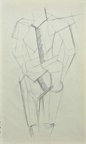 Russian Cubist Pencil Drawing, Circa 1915: Original pencil drawing on laid drawing paper, Russian School, cubist composition, circa 1915. Unsigned. 13 1/4 x 8 inches. Very good condition overall. Unframed.