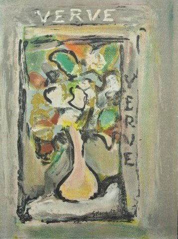 Georges Rouault (1871-1958) Color Lithograph: Original color lithograph by Georges Rouault (1871-1958). Created for the cover of Verve (Paris). Overall good condition with the exception of two small tears to the edges of the lithograph (which hav