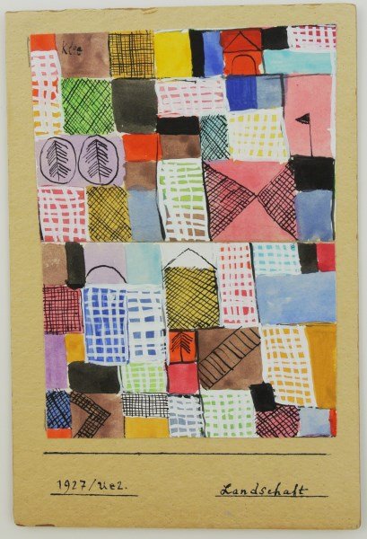 Paul Klee (1879-1940) Watercolor & Ink On Paper: Watercolor, black ink, and white gouache on paper, attributed to/in the manner of Paul Klee (1879-1940). Signed high upper left. Laid down in two sections to the artist's mount, dated 1927, lower left