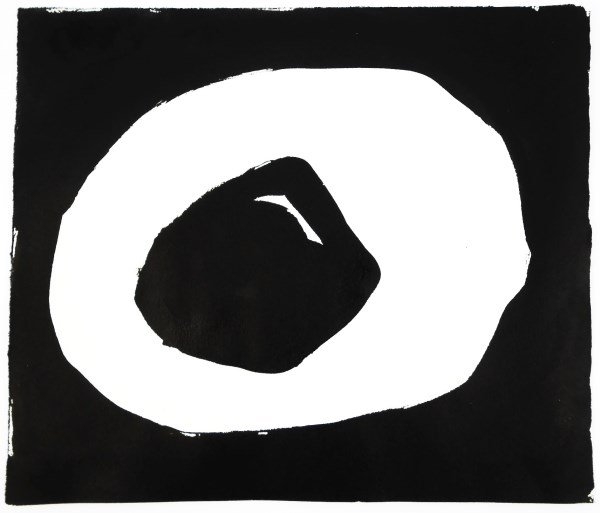 Jiro Yoshihara (1905-1972) Sumi Ink Drawing: Original sumi ink drawing on white wove paper, untitled (Circle), by/attributed to Jiro Yoshihara (1905-1972). Signed on the reverse. 10 1/4 x 8 3/4 inches. Very good condition. Hinge remnants to reve