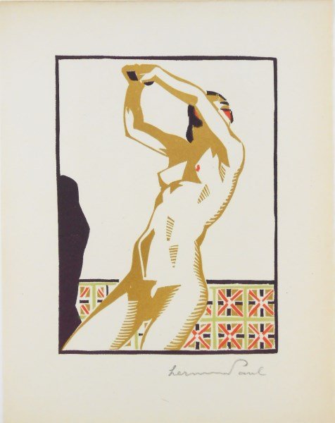 Hermann Paul (1864-1940) Color Woodcut, Signed: Original color woodcut, "Carmen," by Hermann Paul (1864-1940). Pencil signed. 10 x 7 3/4 inches. Very good condition. Unframed.