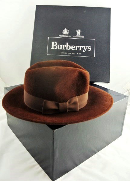 Vintage Burberry Bow-Tie Fedora: Vintage brown fedora by Burberry, circa 1950-70. With original box. Excellent condition. Hat size unknown.
