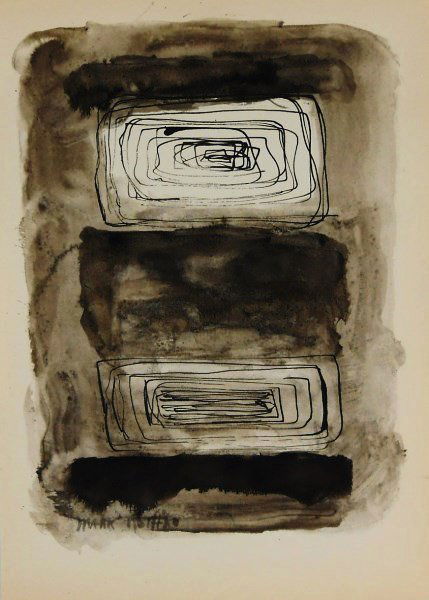 Mark Rothko (1903-1970) Pen & Ink With Wash: Pen and black ink with wash, untitled (abstract composition), attributed to/in the manner of Mark Rothko (1903-1970). Signed lower left. 10 3/4 x 7 3/4 inches. Very good condition. Unframed.Provenance